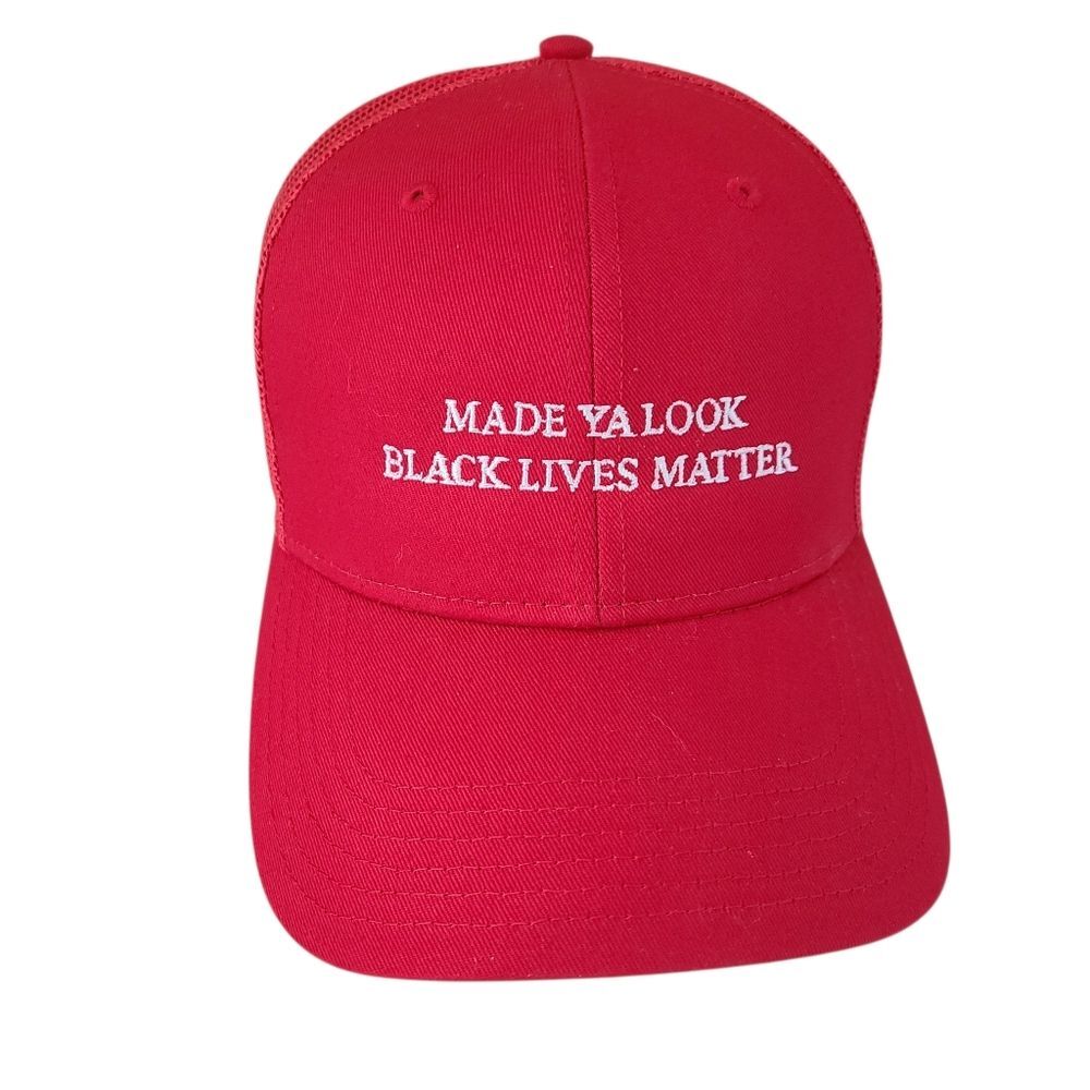 otto red mesh trucker hat made ya look black lives matter blm snapback cap​